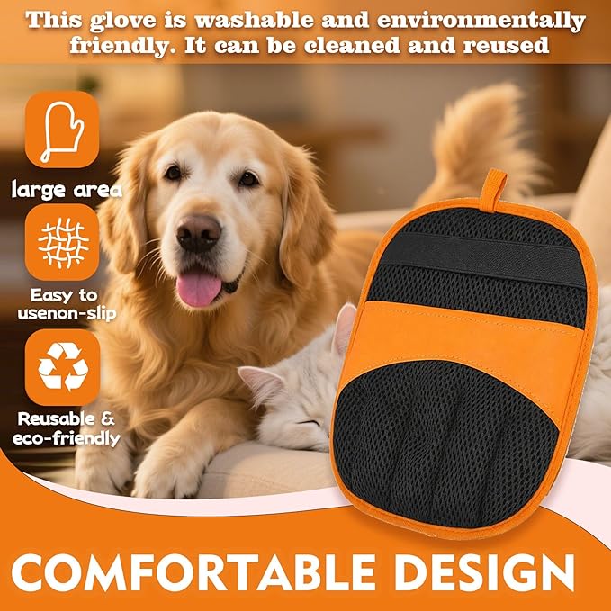 Pet Hair Remover Glove for Dogs & Cats, Electrostatic Reusable Grooming Mitt Gentle Deshedding Brush for Shedding Fur Easy Clean Pet Hair Removal Tool (Yellow)
