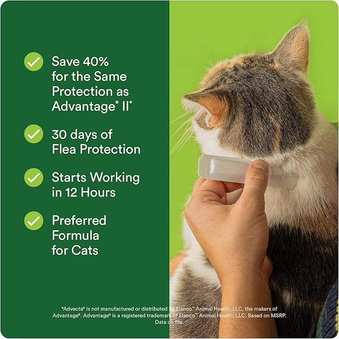 Advecta Plus Topical Large Cat Flea Treatment for Cats and Kittens, Flea Prevention and Control, Fast-Acting Waterproof Drops, 2-Month Supply