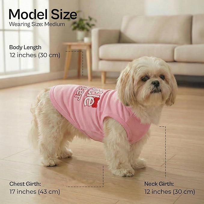 Parisian Pet Dog Shirt - 100% Cotton Shirts for Medium Dogs - Pink Sleeveless Girl Pet Clothes - Lightweight and Breathable Puppy Clothes - Stretchy Dog Apparel for Little Sister Dogs