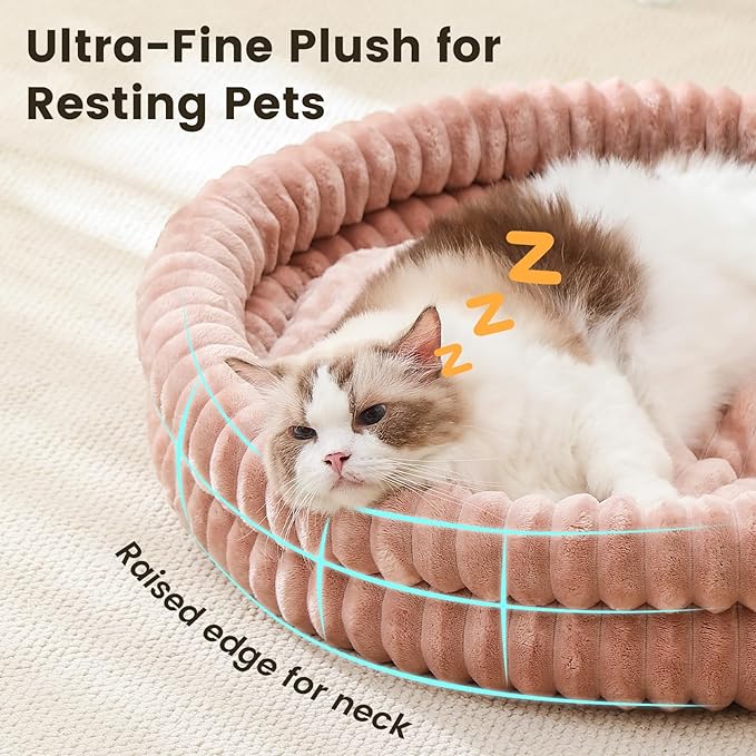 Small Dog Beds, Machine Washable Donut Cat Beds for Indoor Cats, Fluffy Warm Thermal Round Pet Bed with Anti-Slip Bottom for Puppy and Kitten, Dark Pink, 28"x28"x5"
