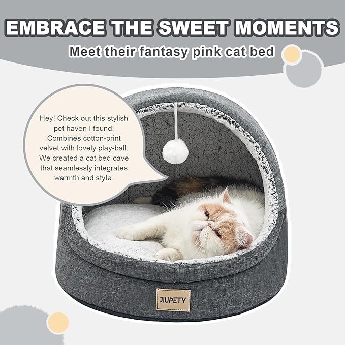 Jiupety Cute Cat Beds for Indoor Cats, Cat Cave Bed for Kittens, Large Cat Cave and Covered Cat Bed with Anti-Slip Bottom, Washable Removable Cushion, M(16"x16"x13"), Dark Gray