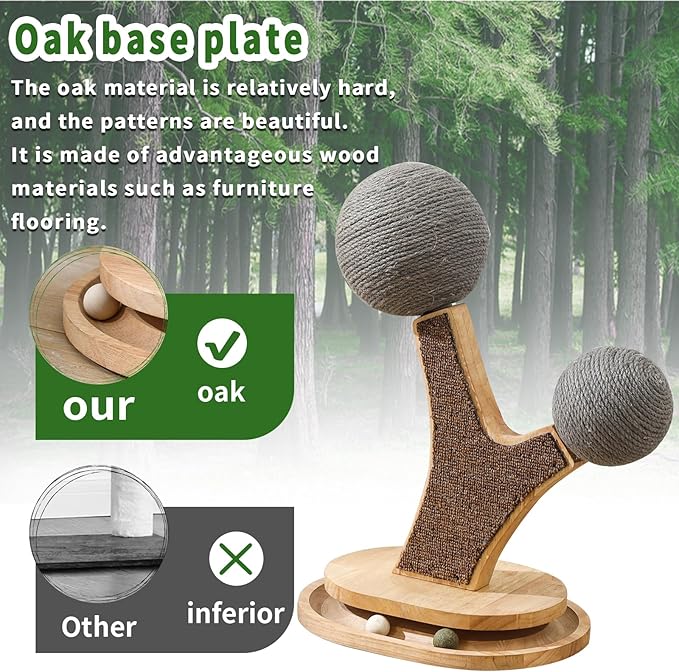 Cat Tree Cat Scratching Post with Vertical Cat Scratcher, Interactive Toy Balls, Handmade Cat Furniture with Natural Materials, Cute Kitten Scratch Post, Easy-to-Clean