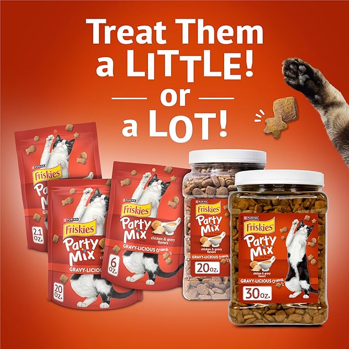 Friskies Purina Party Mix Gravy-Licious Crunch Chicken and Gravy Flavors Cat Treats - 30 oz Canister (Pack of 2)