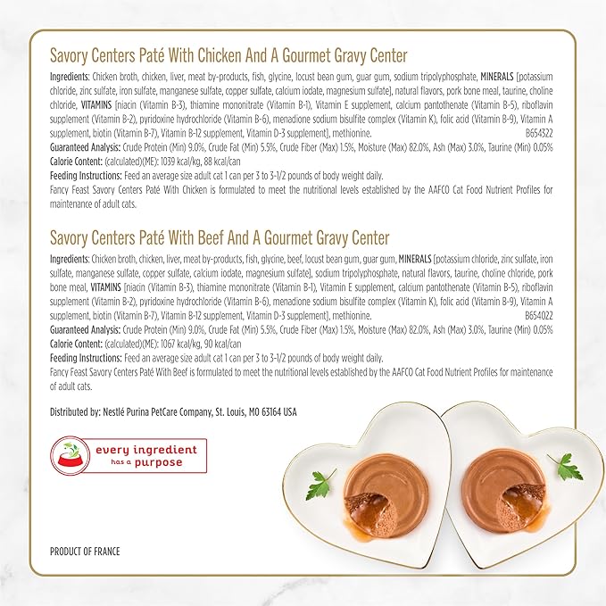 Fancy Feast Purina Savory Centers Wet Cat Food Pate Variety Pack with Chicken, Salmon, Beef, and Tuna Pate with Gravy Center - (2 Packs of 12) 3 oz. Pull-Top Cans (Pack of 2)