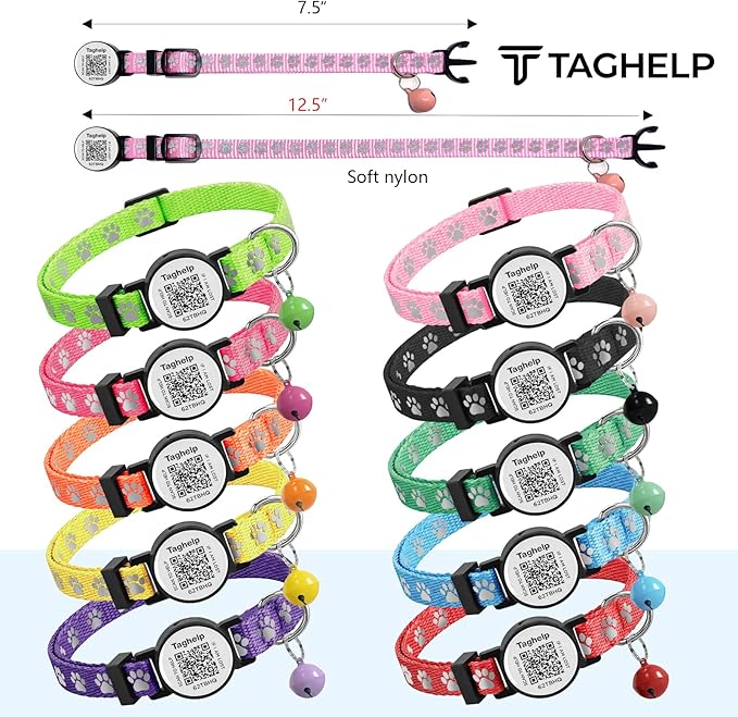 Peace of Mind Cat Collar 2-Pack: QR Code Tag with Permanent Online ID + Breakaway Reflective Collar, Scan for Immediate Contact if Lost (Pink & Black)