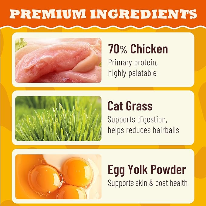 Lickable Cat Grass Treats with Lick-Up Spoons, Healthy Cat Grass Wet Cat Snacks for Hairball Control, Grain-Free Kitten Treats with Taurine, Vitamins&70% Real Chicken, 10.16 oz (24 Spoons)