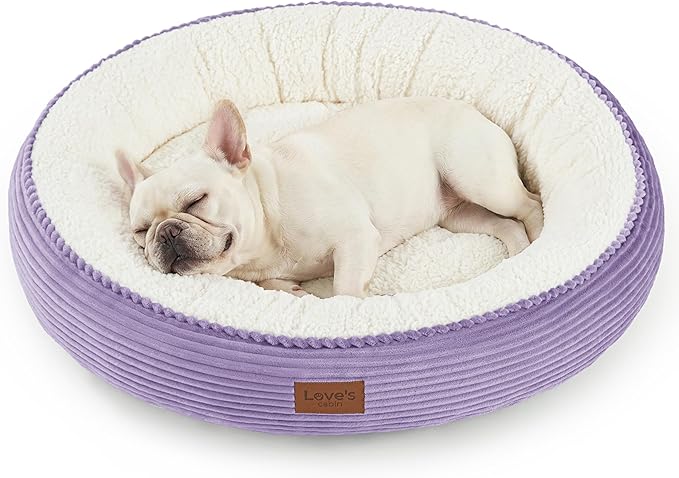 Love's cabin Round Donut Cat and Dog Cushion Bed, 30in Pet Bed for Medium or Large Dogs, Anti-Slip & Water-Resistant Bottom, Soft Durable Fabric Pet Beds, Washable Calming Cat Bed, Violet