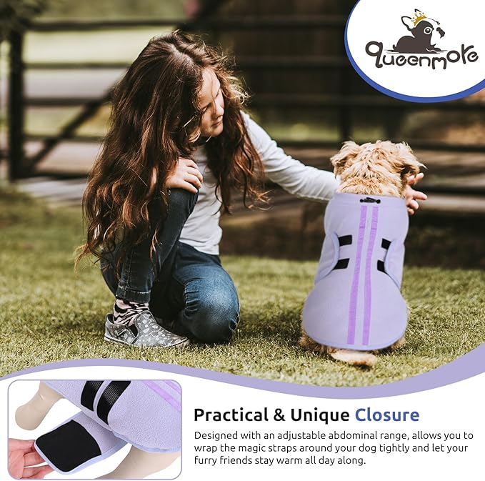 Queenmore Small Dog Sweater, Soft Fleece Vest Pullover Dog Jacket with Leash Hole, Warm Winter Dogs Clothes Cold Weather Doggy Dachshund Sweaters for Small Doggy Cats Boy or Girl (Lilac, S)