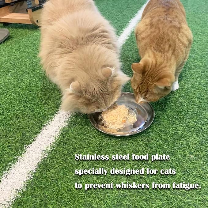 Cat Food Plate - Stainless Steel Bowls Dishes Relief Whisker Fatigue Cat Plates Shallow Bowl with Non-Slip Mats for Wet Food (6.7 Inch)
