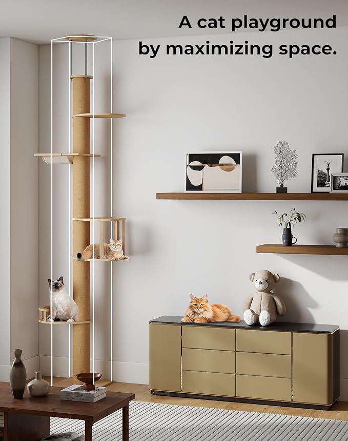 COZIWOW Floor to Ceiling Cat Tree, Tall Cat Tower with Lots of Scratching Posts, Designed for Large Cats, Indoor Cat Furniture Suitable for All Cat Sizes