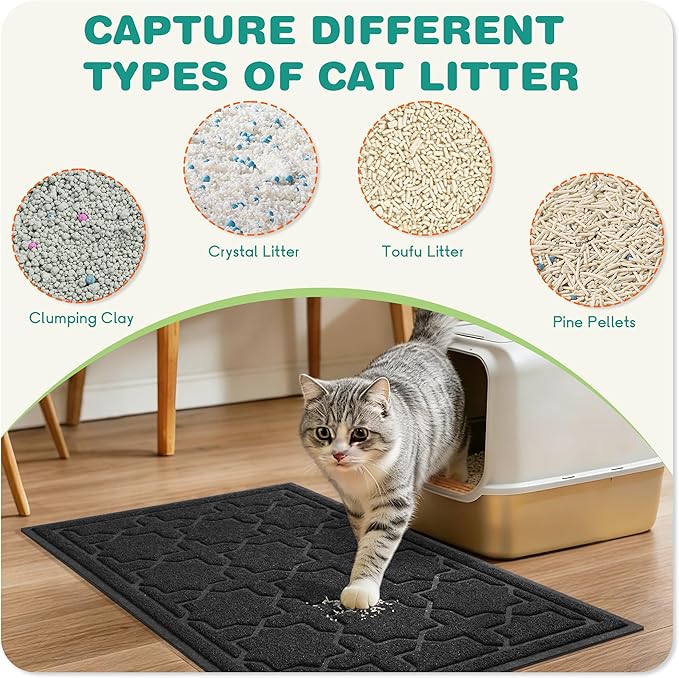 Yimobra Cat Litter Mat, Litter Trapping Waterproof Non Slip PVC Mat, Scatter Control Easy Clean for Litter Box, 35.4"x23.6", Black