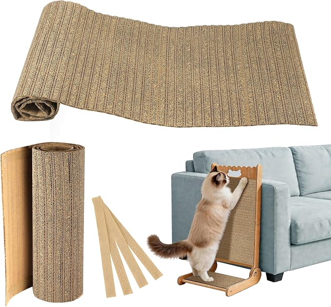 Natural Cork Cat Scratcher Mat with NO Preapplied Adhensive, Bonus Hook-Loop Tape Included. Replacement for Cat Post, Scratcher, Ramp, Cat Whell and Pet Supplies. (Smoke Gray, 39.4 x 11.8 Inch)