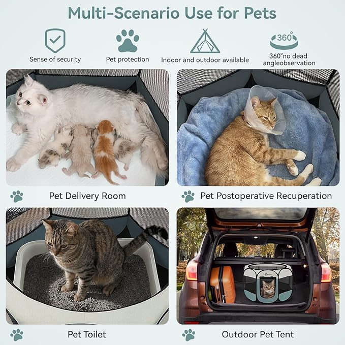Siedihit Dog Cat Playpen, Puppy Pet Playpen Indoor for Small Dog Crate Tent Cage Outdoor, Portable Pop Up Dogs Enclosure Kennel with Carrying Case for Dogs/Cats/Rabbits(Grey, Small