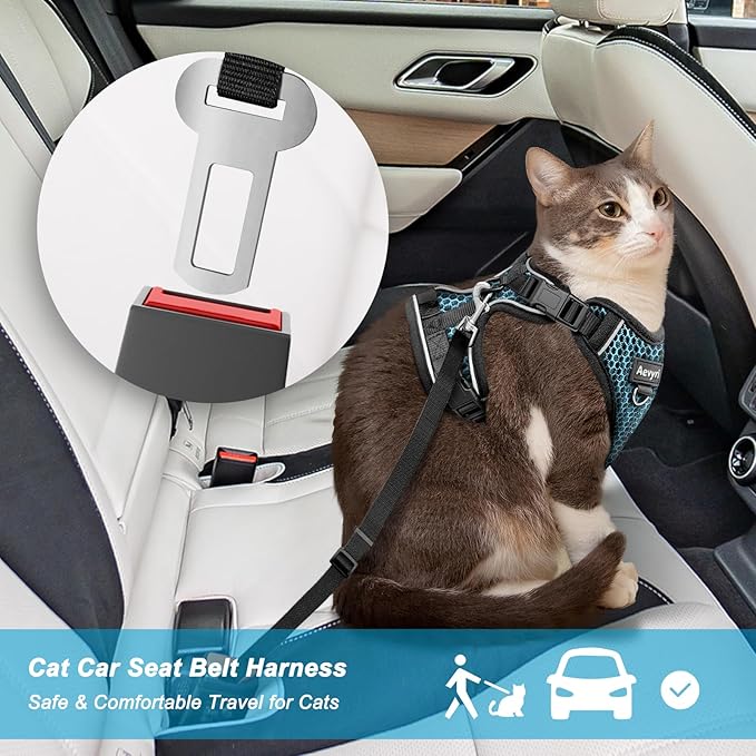 Cat Harness and Leash for Walking Escape Proof Soft Adjustable Cat Leash Breathable Honeycomb Structure Comfortable Vest Easy to Wear Kitten Harness for Outdoor Travel, Honeycomb Blue, M
