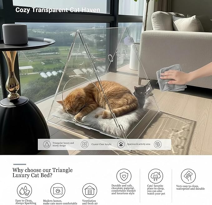 Cat Bed Cozy Triangle Acrylic Cat Houses for Indoor Cats Pet House for Indoor Cats & Small Dogs - Easy Assembly, Waterproof, Washable, Perfect for Small and Medium Pets