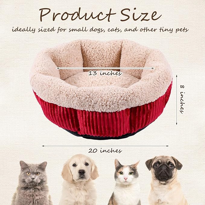 AceOrbit 4 Pack Cat Bed Bulk 20in Self Warming Pet Beds for Small Cats Dogs Washable Red Round Donut Calming Bed with Anti-Slip Bottom Pet Gift Winter for Small Medium Cats and Dogs Puppy Kitten