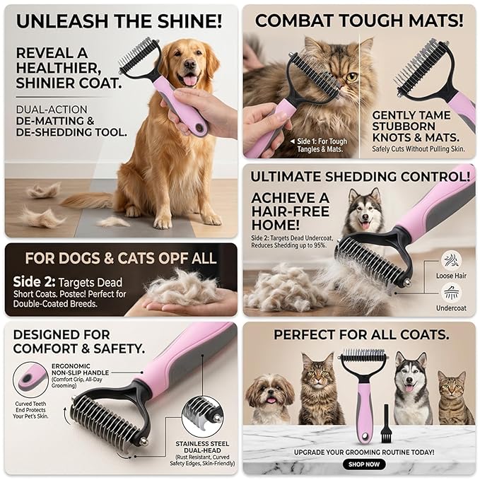 Vivanchor Pet Pro, Pet Pro Grooming Tool, Grooming Brush, Deshedding Combfor Cats, Deshedding Comb for Cats, Self-Cleaning Undercoat Depilatory Tool
