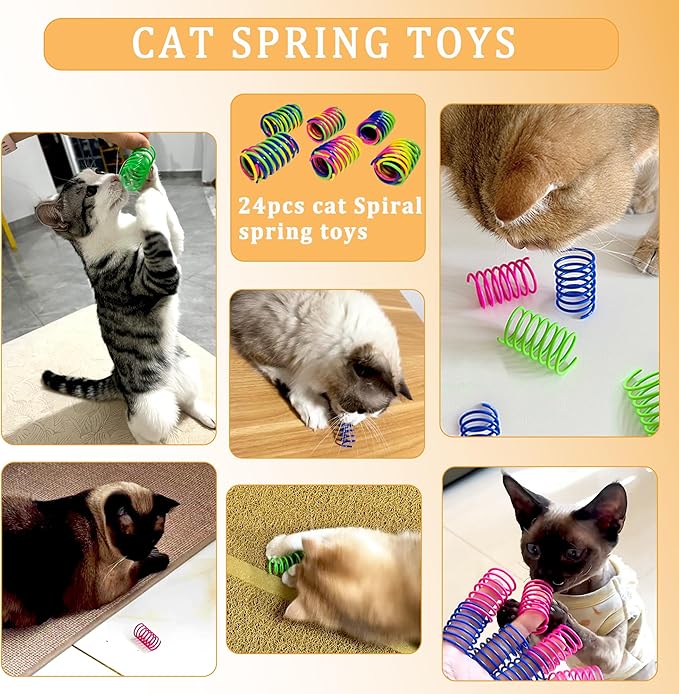 100Pcs Cat Toys Assortment for Indoor Cats, Interactive Kitten Toys Variety Pack with Mice Toys, Sparkle Balls, Soft Pom Poms & Spring Toys, Kitten Starter Kit for Boredom & Exercise