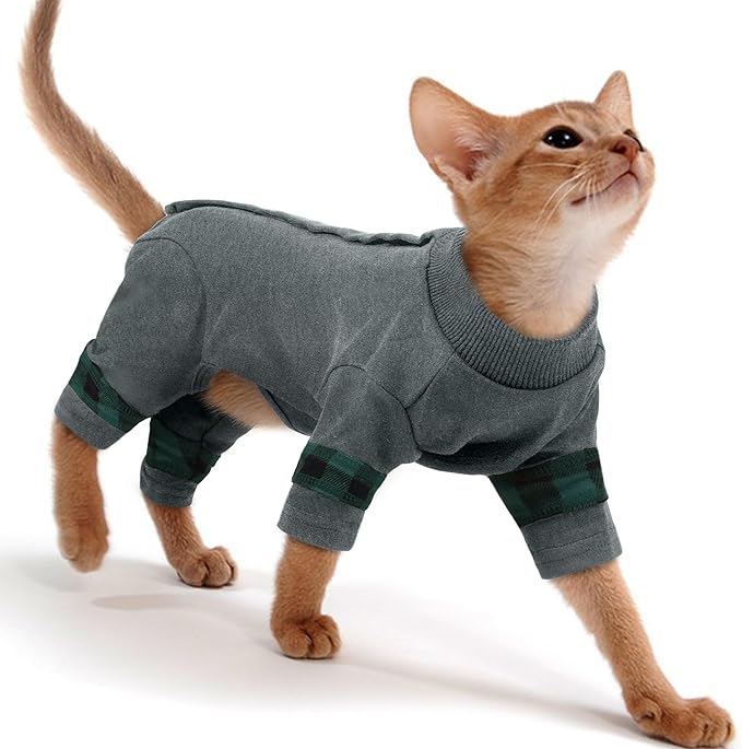 PUMYPOREITY Comfy Cat Pajamas, Versatile Cat Shirt for All-Day Wear, Soft Stretchy Sweater with Back Snap for Easy Wear, Breathable Recovery Suit for Surgery Recovery, XL, Grey