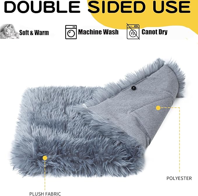 Dog Cat Bed Mat 19.6x31.4 inch, Washable Soft Plush Faux Fur Fluffy Puppy Pads Blanket for Indoor Pet Sleep Cushion Grey