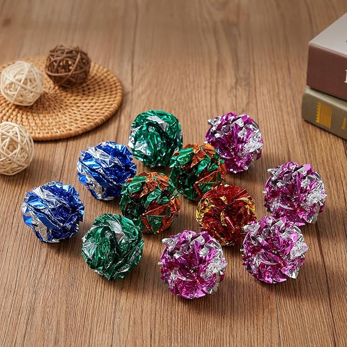 30 PCS Cat Crinkle Balls, Crinkle Cats Toy, 2.36" Interactive Crinkle-Ball, Colorful Cats Toy, Colorful Chew and Training Activity Cat Toys for Indoor