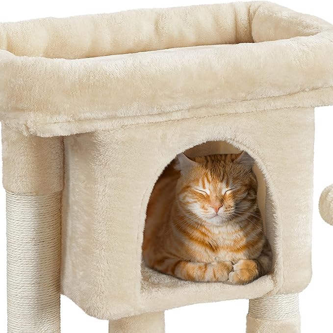 Topeakmart Cat Tree with Extra Large Plush Perch, Soft Cat Condo & Sisal-Covered Scratching Posts for Large Cats, Kittens Cats, 23.5 Inches, Beige