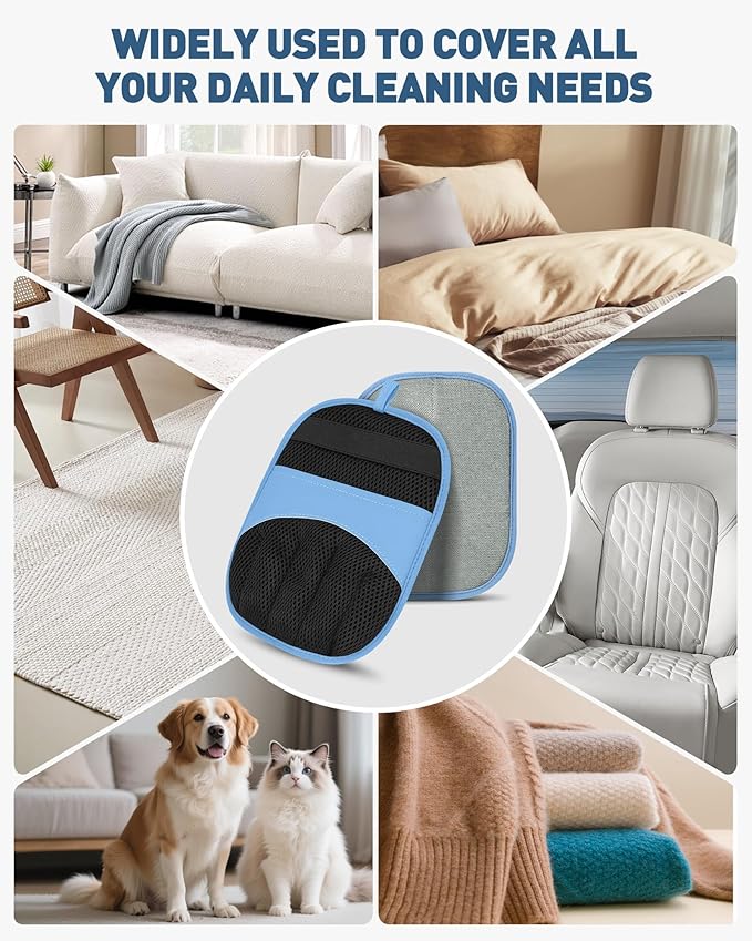 2 Pack Pet Hair Removal Glove - Electrostatic Magic Brush Gloves Pet Hair for Dogs and Cats, The Magic Brush Pure Path Pet Grooming Needs, Fur Remover for Furniture, Clothes, Car Seats (Blue)