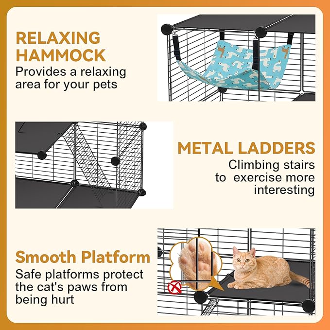 VISCOO Cat Cage, 3-Tier DIY Catio Cat Enclosures, 36" x 16" x 36" Cat Playpen Indoor & Outdoor with Hammock, Detachable Metal Wire Kennel Cats Crate, 3x1x3 Exercise Place for 1-2 Kitten/Squirrel