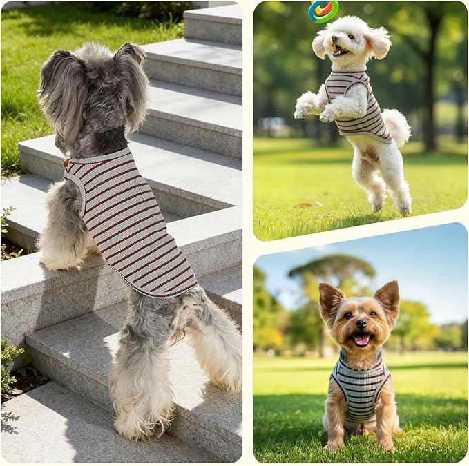 Dog Clothes, Stripe Dogs Shirts for Small & Medium Breeds, Pet Tank Top, Breathable Waffle Fabric Puppy Outfit, Shirt for Chihuahua, Yorkie, Dachshund, Corgi (Ocean, XLarge)