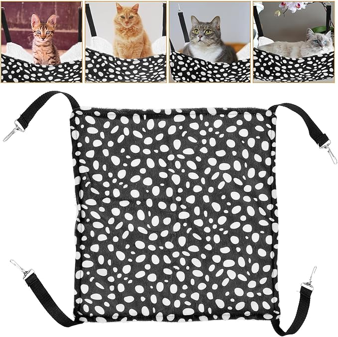 BESPORTBLE Double-Sided Hanging Cat Hammock Breathable Mesh Pet Sleeping Bed Medium 35x35cm Black and White Dots for Indoor Cat Furniture