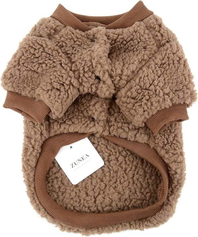 Zunea Sherpa Small Dog Sweater Coat Winter Fleece Puppy Clothes Warm Chihuahua Jacket Jumper Clothing Fall Pet Cat Doggy Boy Girl Shirt Apparel for Cold Weather Brown XL