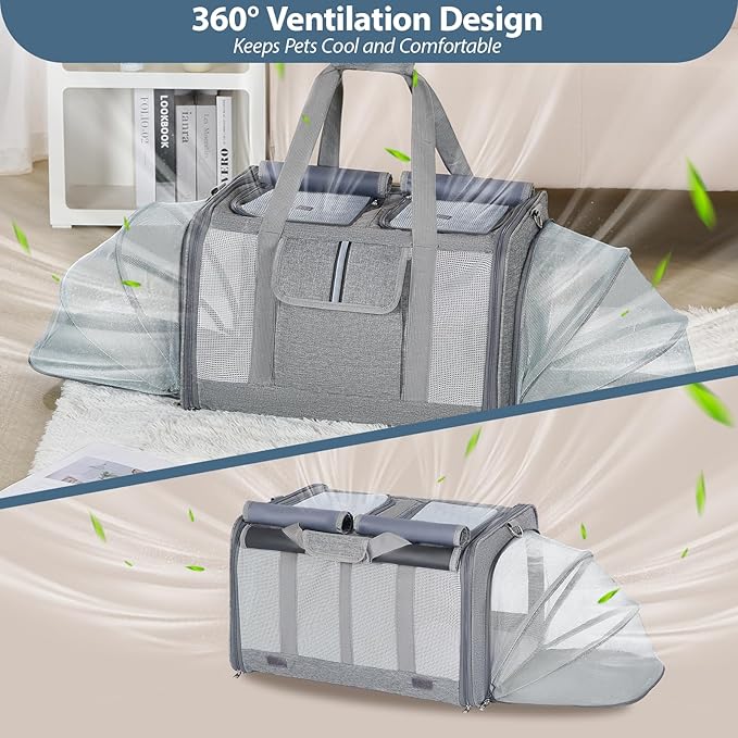 Lawfery Cat Carrier for 2 Cats – Large Expandable Soft-Sided Pet Travel Carrier, Dual Compartments, Privacy Protection, Dog Carrier for Small/Medium Dogs, Home & Outdoor Use