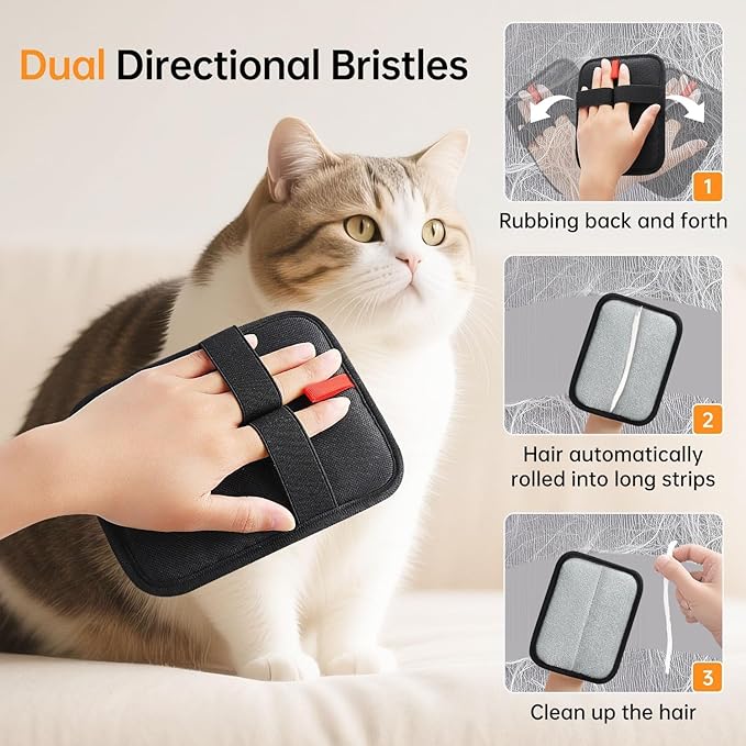 2 Pcs Static Pet Hair Removal Gloves,Reusable Cat Dog Electrostatic Hair Remover Grooming Glove Tool for Couch, Furniture, Carpet, Car Seat