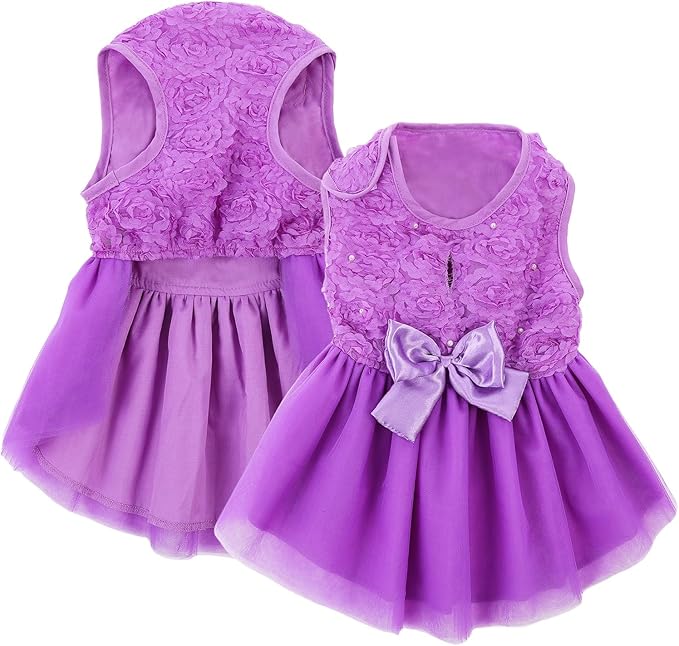 ASENKU Dog Dress Pet Wedding Dress Princess Lace Puppy Birthday Party Outfit Formal Apparel Girl for Small Medium Dogs Cats (Medium, Purple)