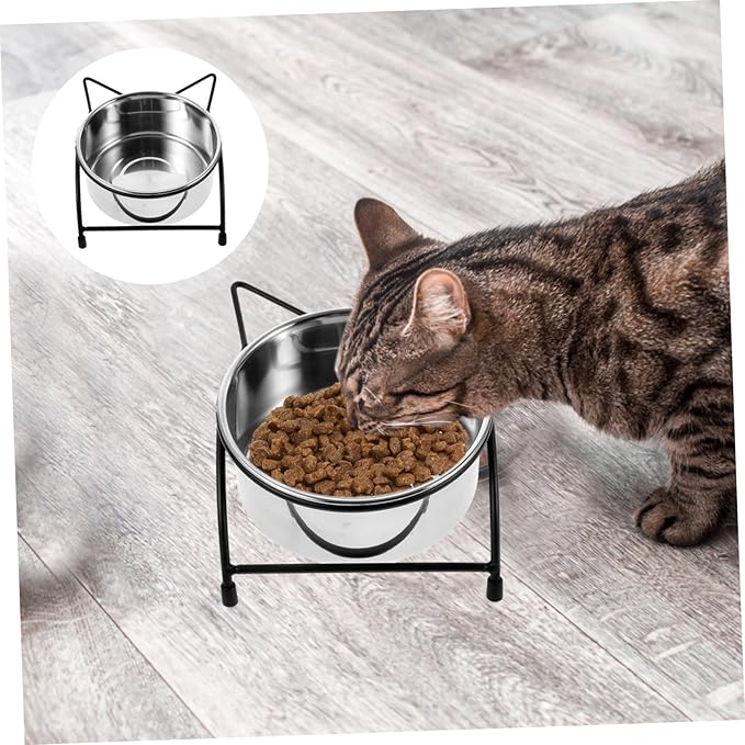 Elevated Double Bowl Cat Feeder Ergonomic Stainless Steel PET Feeding Bowls Non-Slip Design for Cats and Small Dogs for Healthy Feeding