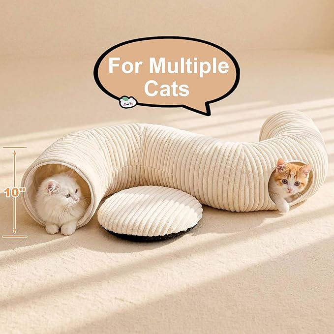 Cat Tunnel Bed with 40 Pcs Interactive Cat Toys, Cat Tube with Kitten Toys for Indoor Kittens, Collapsible Play Tunnel, White