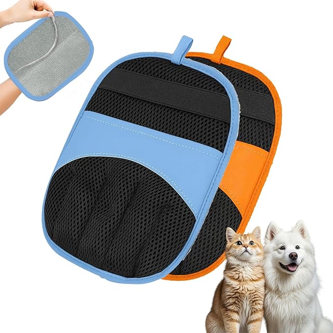 2PCS Pet Hair Removal Glove for Cats & Dogs, Electrostatic Upgraded Five-Finger Electrostatic Pet Hair Gloves Reusable Pet Hair Remover Tool for Laundry Couch Carpet Car Seat(Blue/Yello)