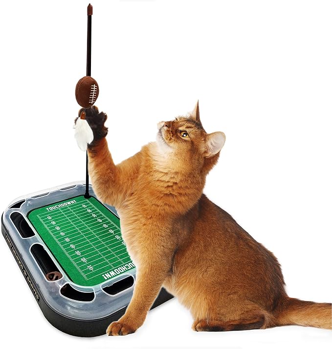 CAT BELL BALL NFL New Orleans Saints Football Field CAT Scratcher Toy with Catnip Filled Plush Football Toy & Feather Cat Toy Hanging, with Jingle Bell Interactive Ball Cat Chasing 5-in-1 Kitty Toy