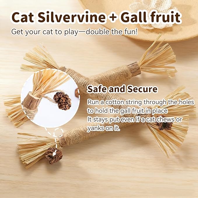 Cat Toys for Indoor Cats, 3 Pcs Silvervine Sticks & 1 Pc Cat Chew Rope for Teeth Cleaning, Interactive Dental Sticks with Catnip for Cat Enrichment, Kitten Chew Toys Teething for All Breeds Orange