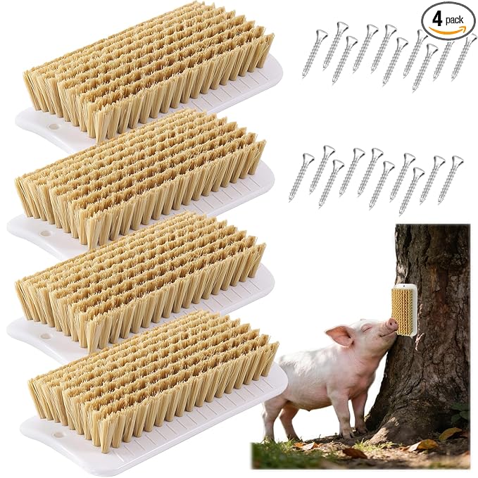 4 Pcs Pet Enrichment Toy, Pet Grooming Brush & Scratch Toy 2-in-1 for Mini Pig,Cats, Dogs - Includes Mounting Screws for Easy Install