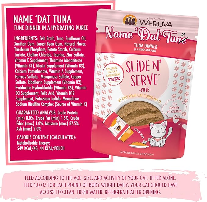 Weruva Wet Cat Food, Name Dat Tuna with Tuna Pate, 2.8oz Slide N Serve Pouch, Pack of 12