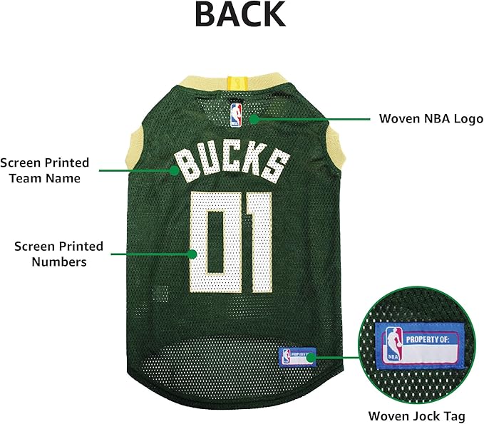 Pets First NBA MILWAUKEE BUCKS DOG Jersey, Large - Tank Top Basketball Pet Jersey