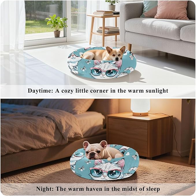 Cartoon Kitty Glasses Warm Soft Cat Beds Cat Calming Bed Extra Small Size Pet Sleeping Beds and Dog Furniture