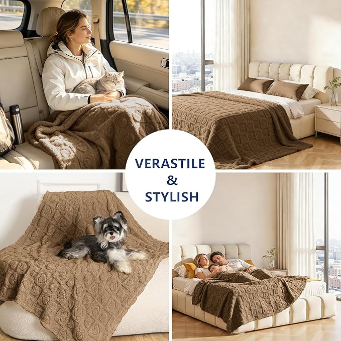 gogobunny Large Pet Blanket for Dogs Cats, Ultra Soft 300GSM Coral Fleece Washable Furniture Protector for Couch Bed Car Seat, Calming Crate Mat Blanket for Large Breeds, Brown, 50x60IN