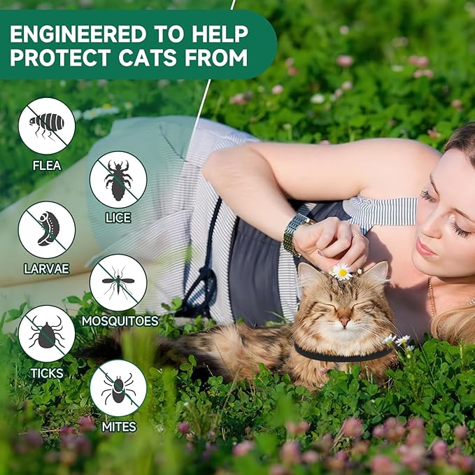 Woyamay 4 Pack Flea Collar for Cats, Cat Flea and Tick Treatment, 32-Month Flea and Tick Prevention for Cats, Waterproof Cat Flea Collar, Adjustable Cat Flea and Tick Collar for Cats Kittens, Black