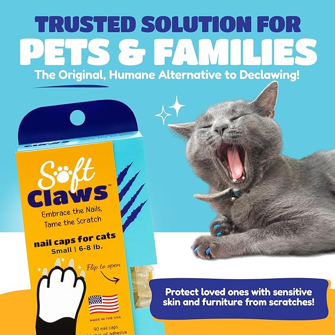 Soft Claws Cat Nail Caps for Small Cats – (40 Caps, Black) - Made in USA - Veterinarian-Developed, Non-Toxic | Protects Furniture & Skin - Easy to Apply, Long-Lasting Anti-Scratch Soft Cat Claw Covers