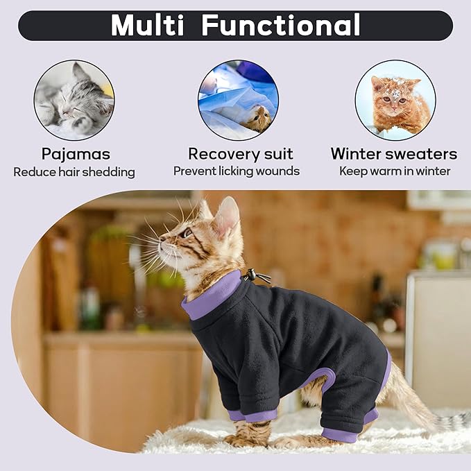PUMYPOREITY Cat Anti-Licking Sweater – Reduce Over-Grooming & Fur Shedding, Daily Wear Shirt for Calm Cats, Soft & Breathable Skin Protection,Black,XS
