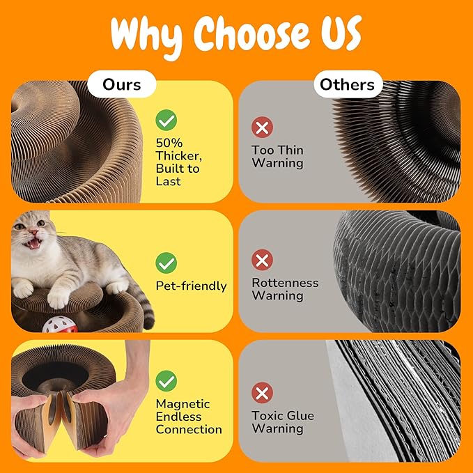 Cat Scratching Pads, Square Magic Organ Interactive Cat Toy, Reversible Cat Scratch Furniture Protector, Brown Routine