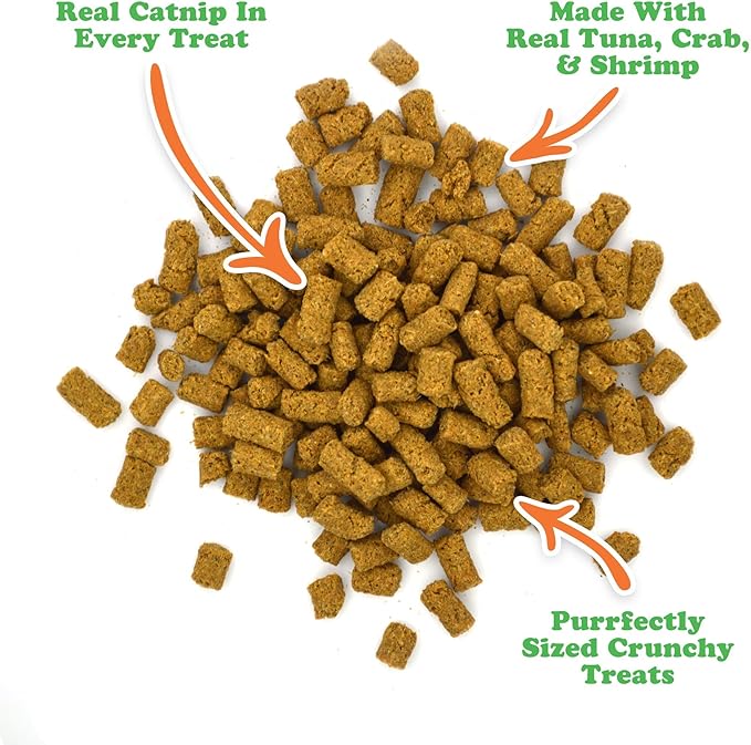 Meowijuana Seafood Treat Trio | 3-Pack Crunchie Munchie Seafood Catnip Treats | Low Calorie Cat Snack | Made with Organic Catnip | Produced in the USA