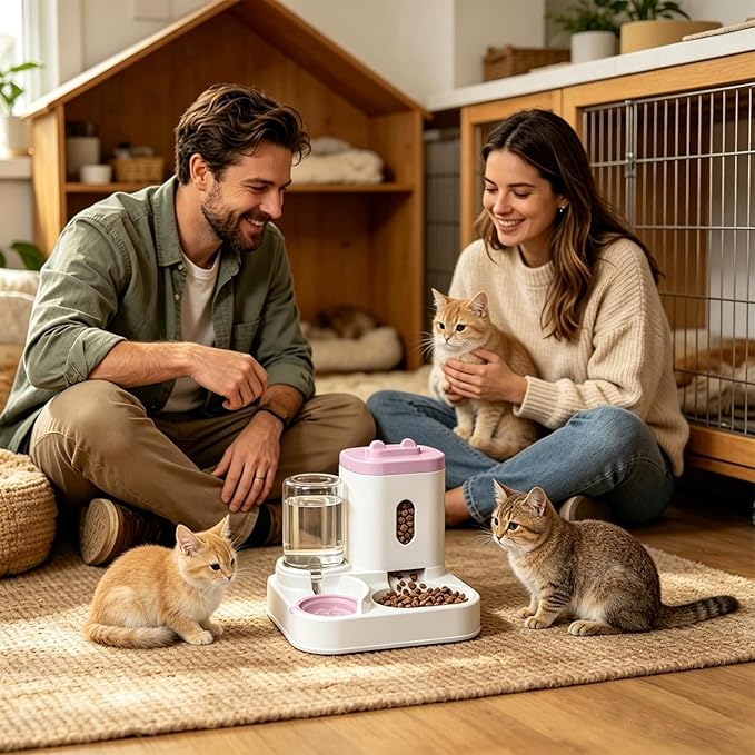 Automatic Feeder,2-in-1 Smart Drinking Food Dispenser - Cat Food Dispenser | for Outdoor Indoor Animal Kitten Puppy Feeding Watering Wet Dry